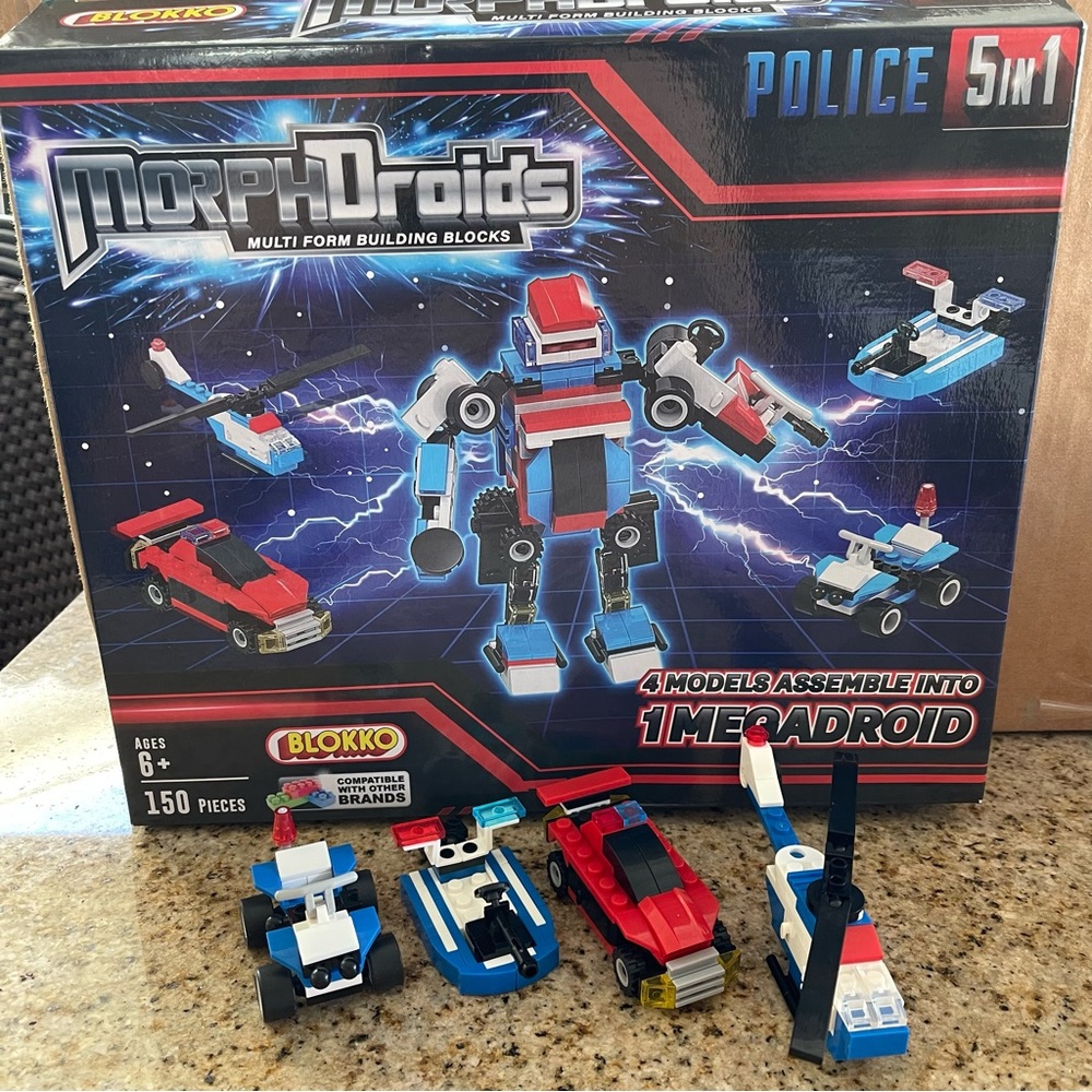 Blokko Police 5-In-1 Morphdroids~150 Piece Building Block Set Compatible W/Legos